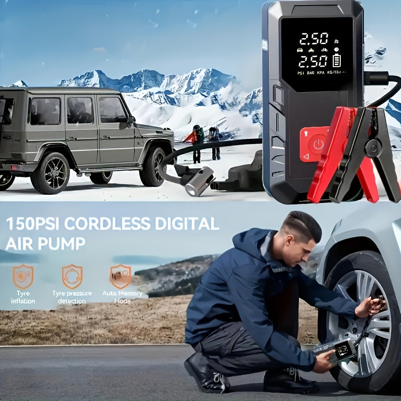 POWNYM QB08X  Roadside Emergency Jump Starter with Air Compressor 150PSI & 9000A 12V Battery Booster (6.8 Gas/3.4L Diesel)