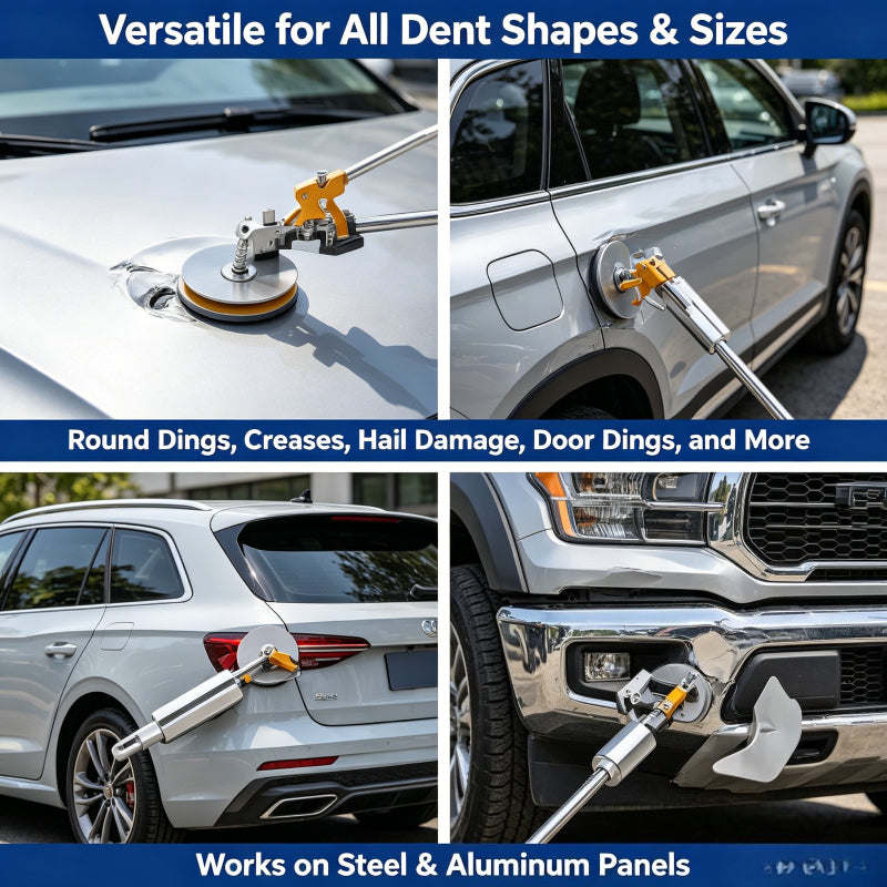 POWNYM 68PC car dent repair tool, equipped with T-bar, golden crane, car dent repair bridge puller, and hot melt adhesive strip