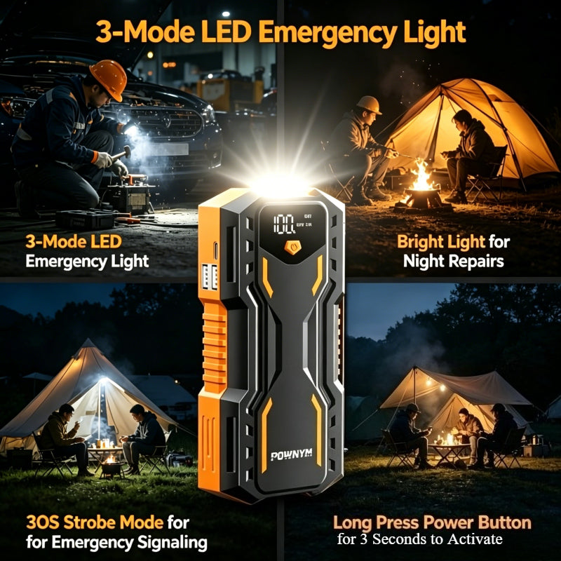 POWNYM DN31 Compact Auto Jump Starter 9200A Power Pack for 7.2L Gas & 3.5L Diesel, 3 Bright Light Modes & Premium Jumper Clamps, 12V