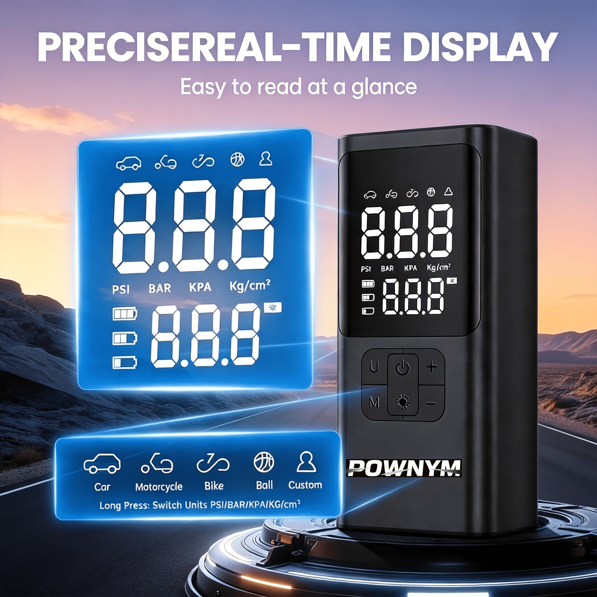 POWNYM  A9 wireless electric inflator equipped with tire pressure gauge tire air compressor