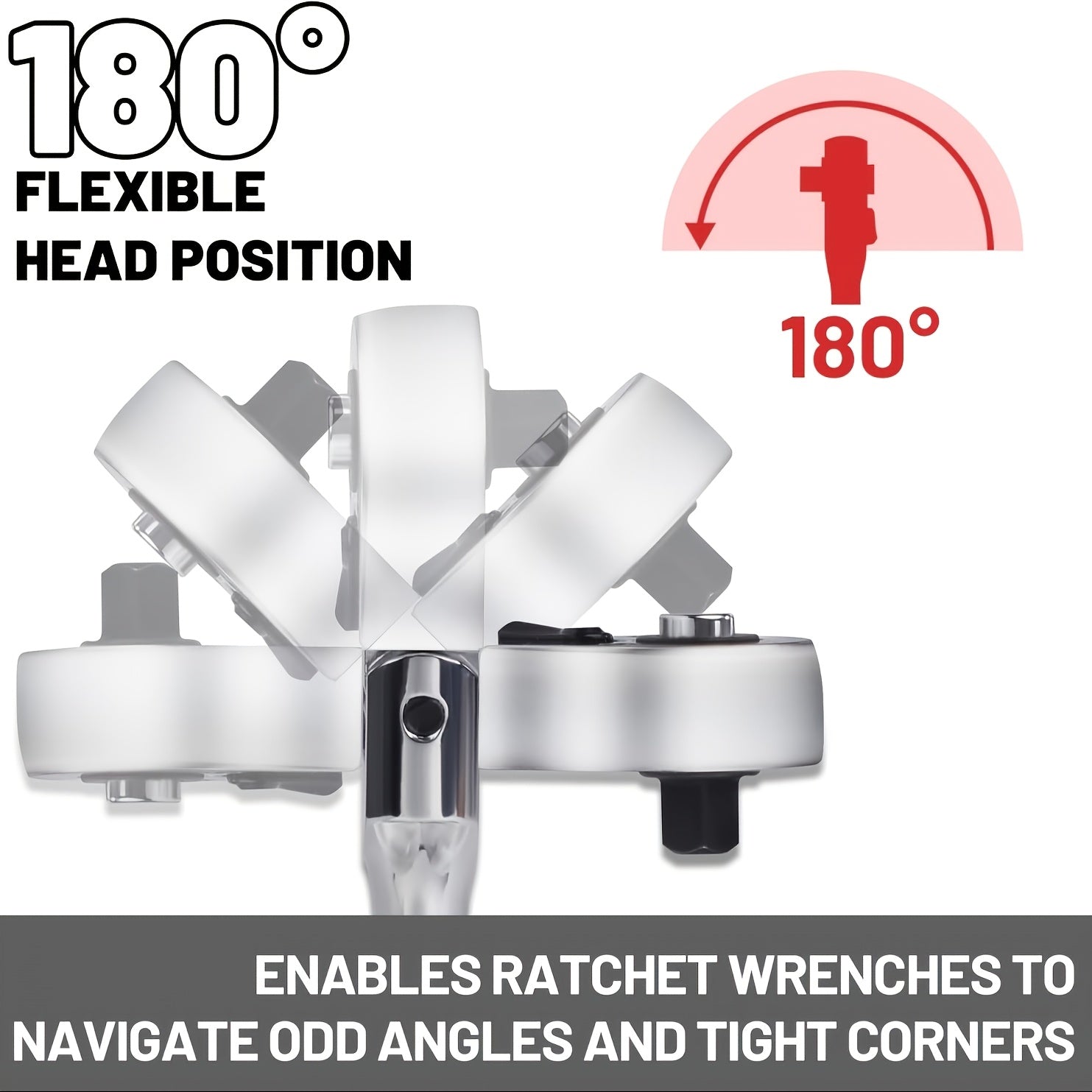 POWNYM Adjustable head ratchet wrench set, 72 teeth 1/4, 3/8, 1/2 inch drive ratchet wrench, with 180 ° rotation function and quick release design