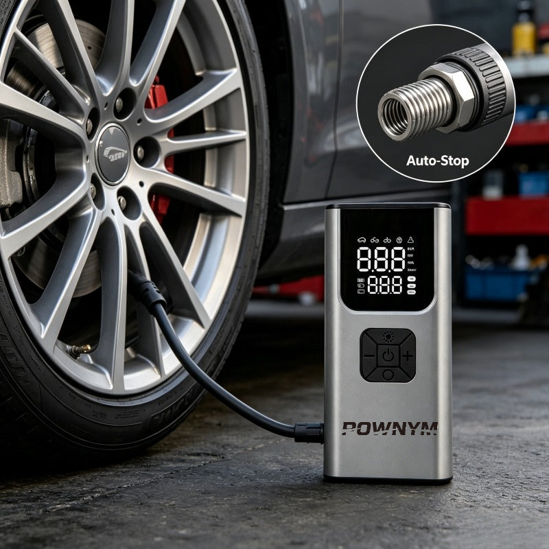 POWNYM A4 Heavy-Duty Wireless Tire Air Compressor with Accurate Built-in Tire Pressure Gauge