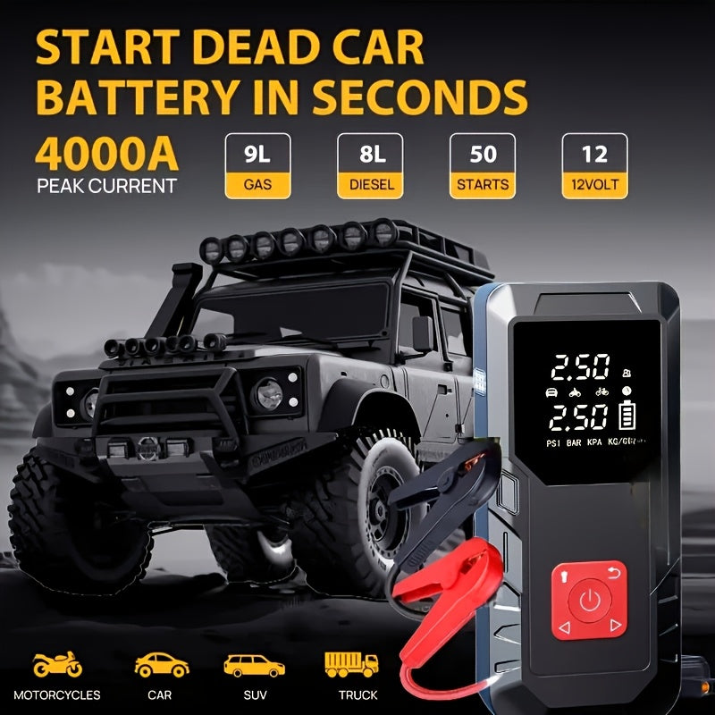 POWNYM QB08X  Roadside Emergency Jump Starter with Air Compressor 150PSI & 9000A 12V Battery Booster (6.8 Gas/3.4L Diesel)