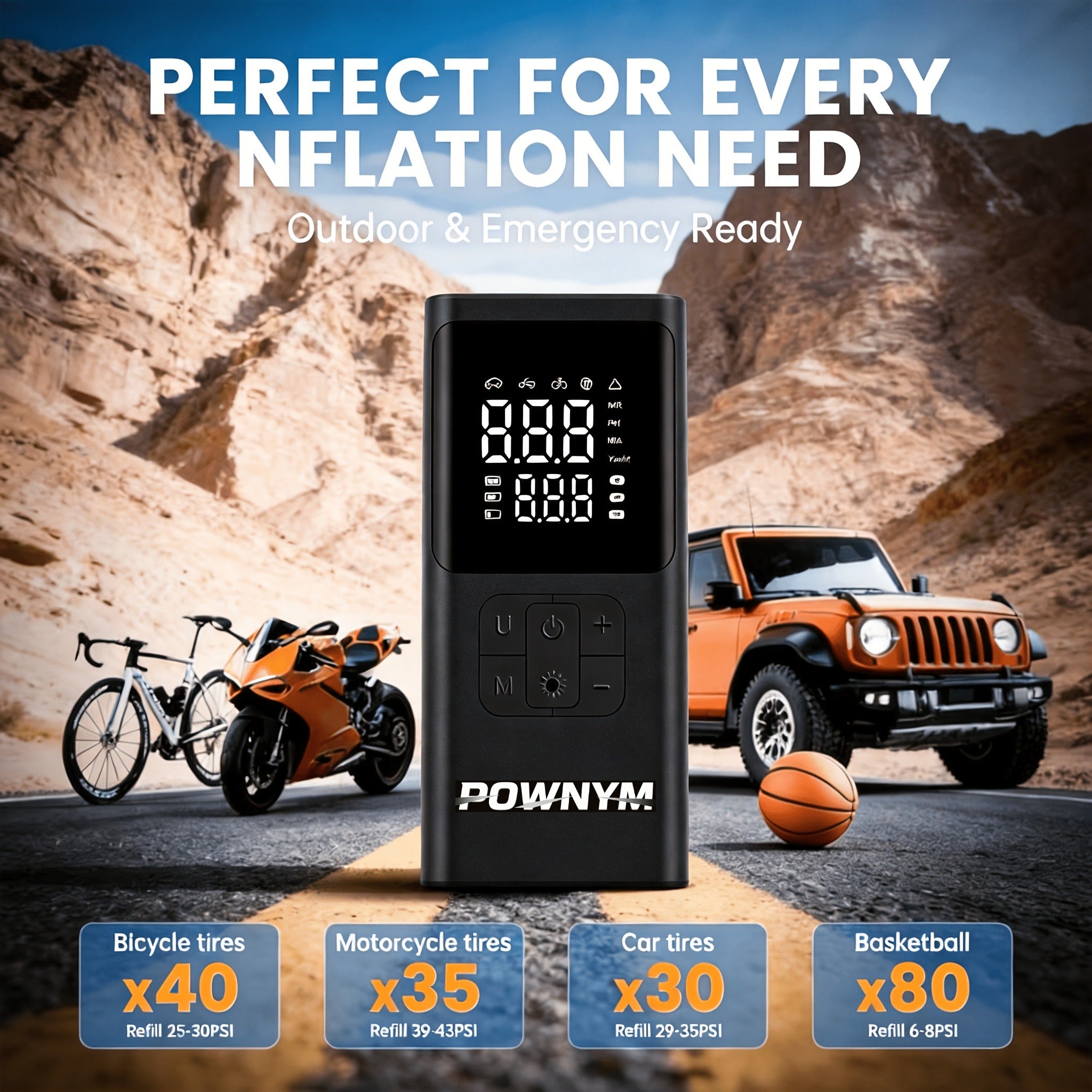 POWNYM  A9 wireless electric inflator equipped with tire pressure gauge tire air compressor