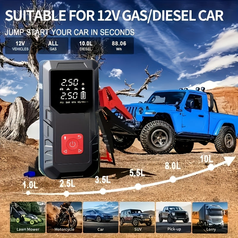 POWNYM QB08X  Roadside Emergency Jump Starter with Air Compressor 150PSI & 9000A 12V Battery Booster (6.8 Gas/3.4L Diesel)