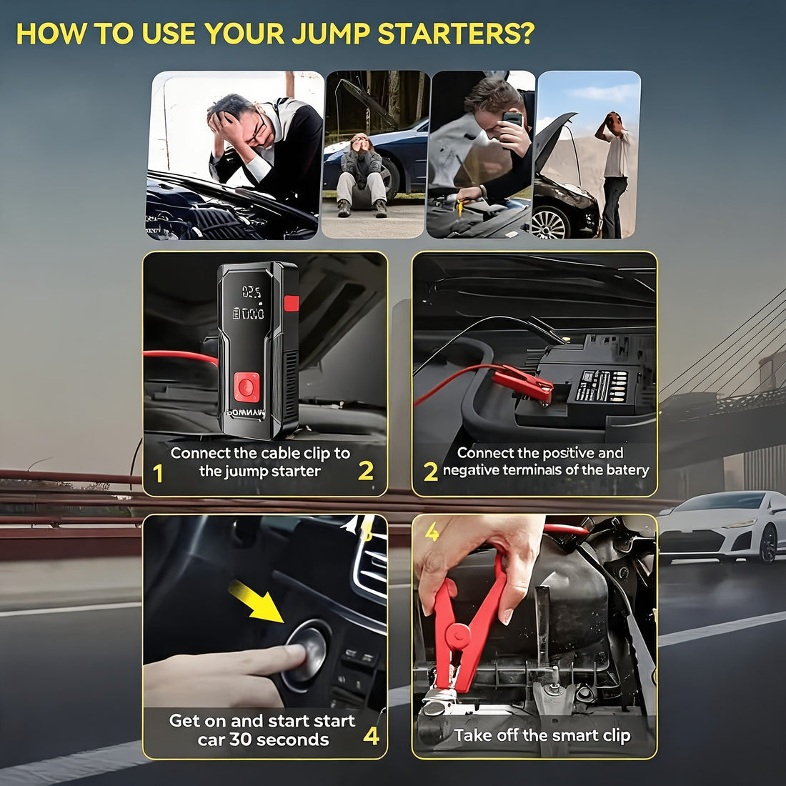 POWNYM QB08X  Air Portable Jump Starter with Air Compressor 150 PSI & 4000A Car Battery &12V Battery Charger Booster (6.0 Gas/3.0L Diesel)