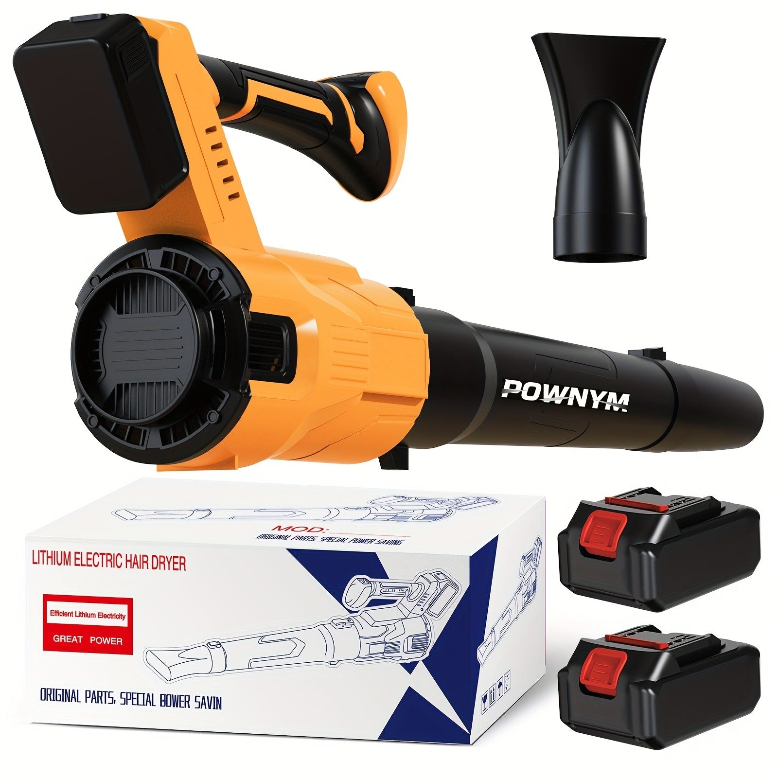 POWNYM High speed handheld storm machine, cordless blower, rechargeable dust collector, 580CFM/160MPH, 3 speed levels and extended nozzle - ergonomically designed anti slip handle