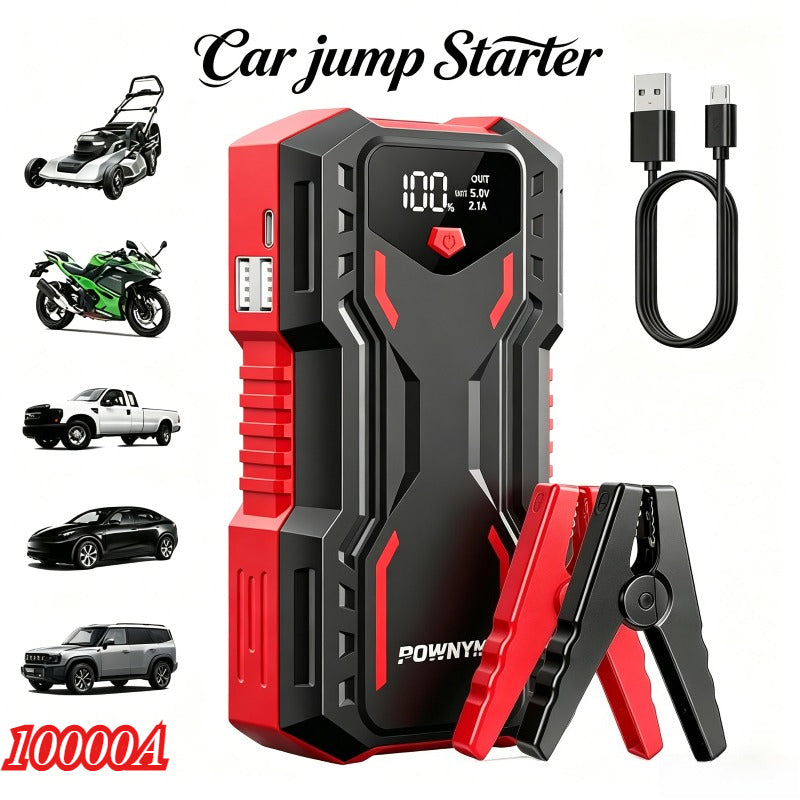 POWNYM DN31 Heavy Duty Car Jump Starter 10000A Power Pack for 7.5L Gas & 3.8L Diesel, 4 Modes LED Light & Jumper Clamps, 12V Auto Booster