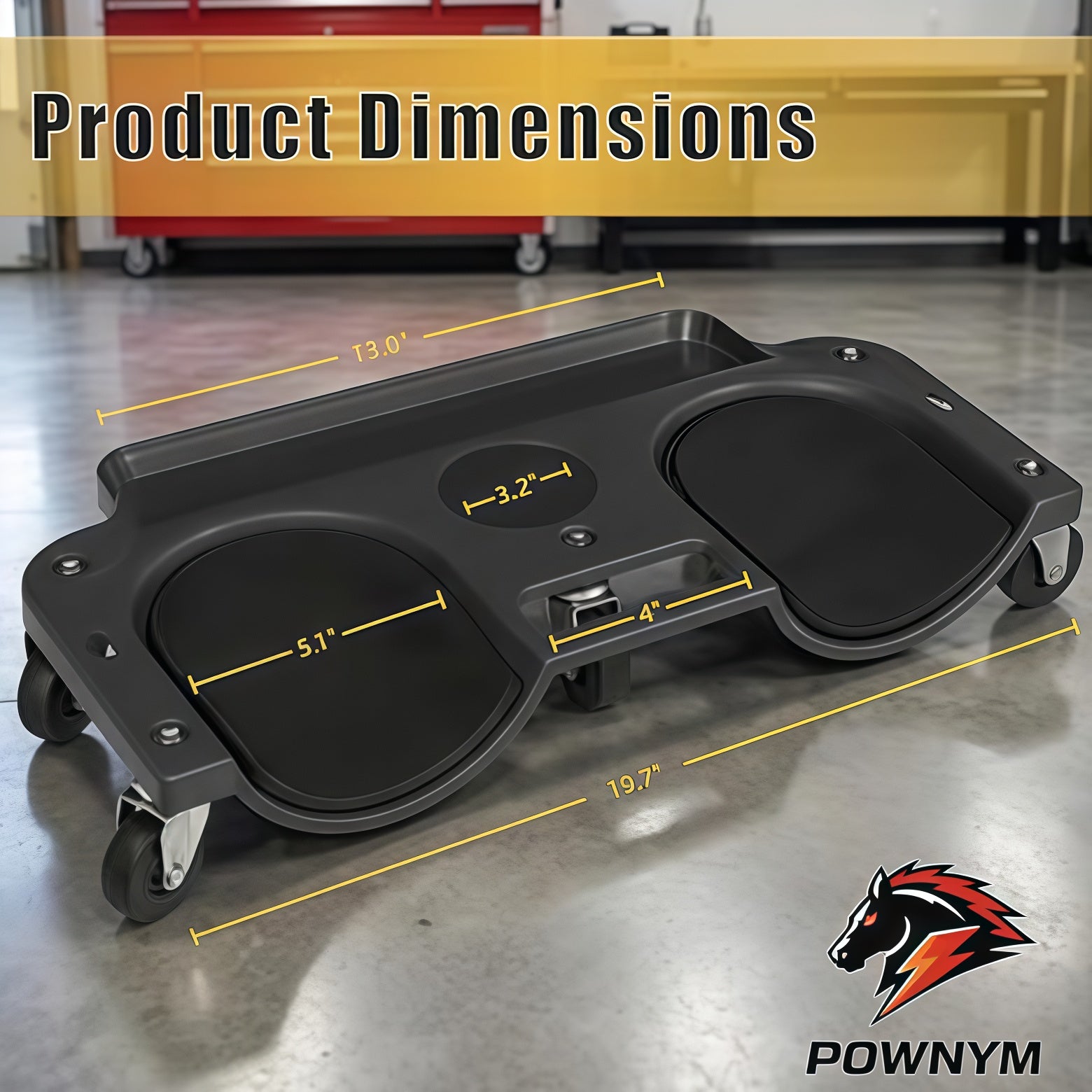 POWNYM GB01 Rolling knee pads with wheels for car repair  Multi functional with built-in tool tray
