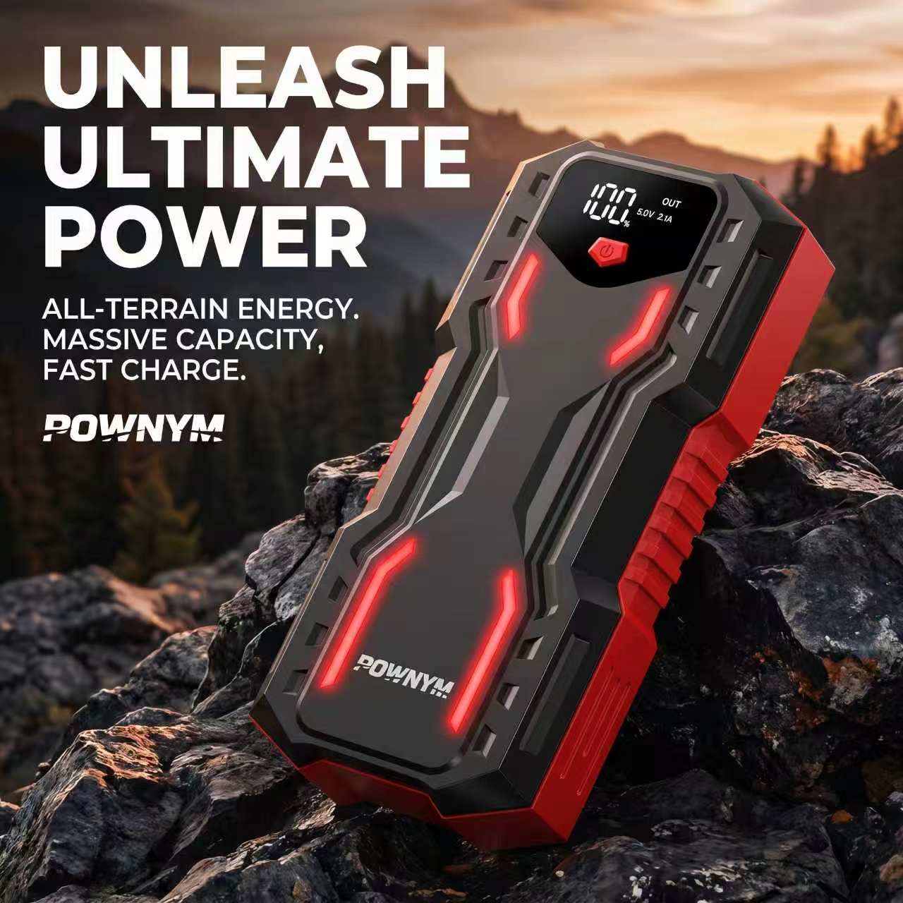 POWNYM DN31 Heavy Duty Car Jump Starter 10000A Power Pack for 7.5L Gas & 3.8L Diesel, 4 Modes LED Light & Jumper Clamps, 12V Auto Booster
