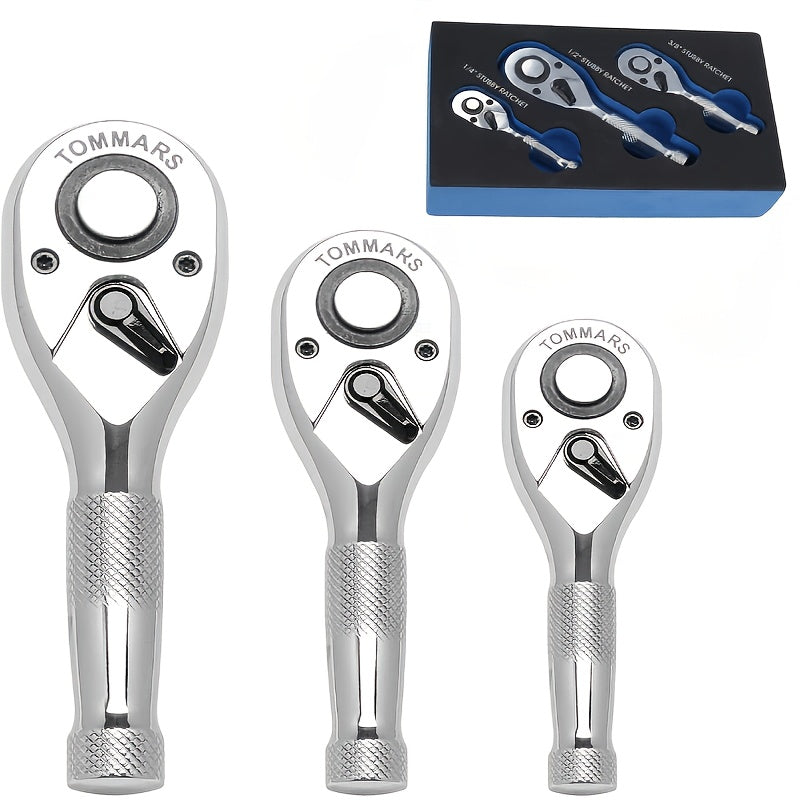 POWNYM Adjustable head ratchet wrench set, 72 teeth 1/4, 3/8, 1/2 inch drive ratchet wrench, with 180 ° rotation function and quick release design