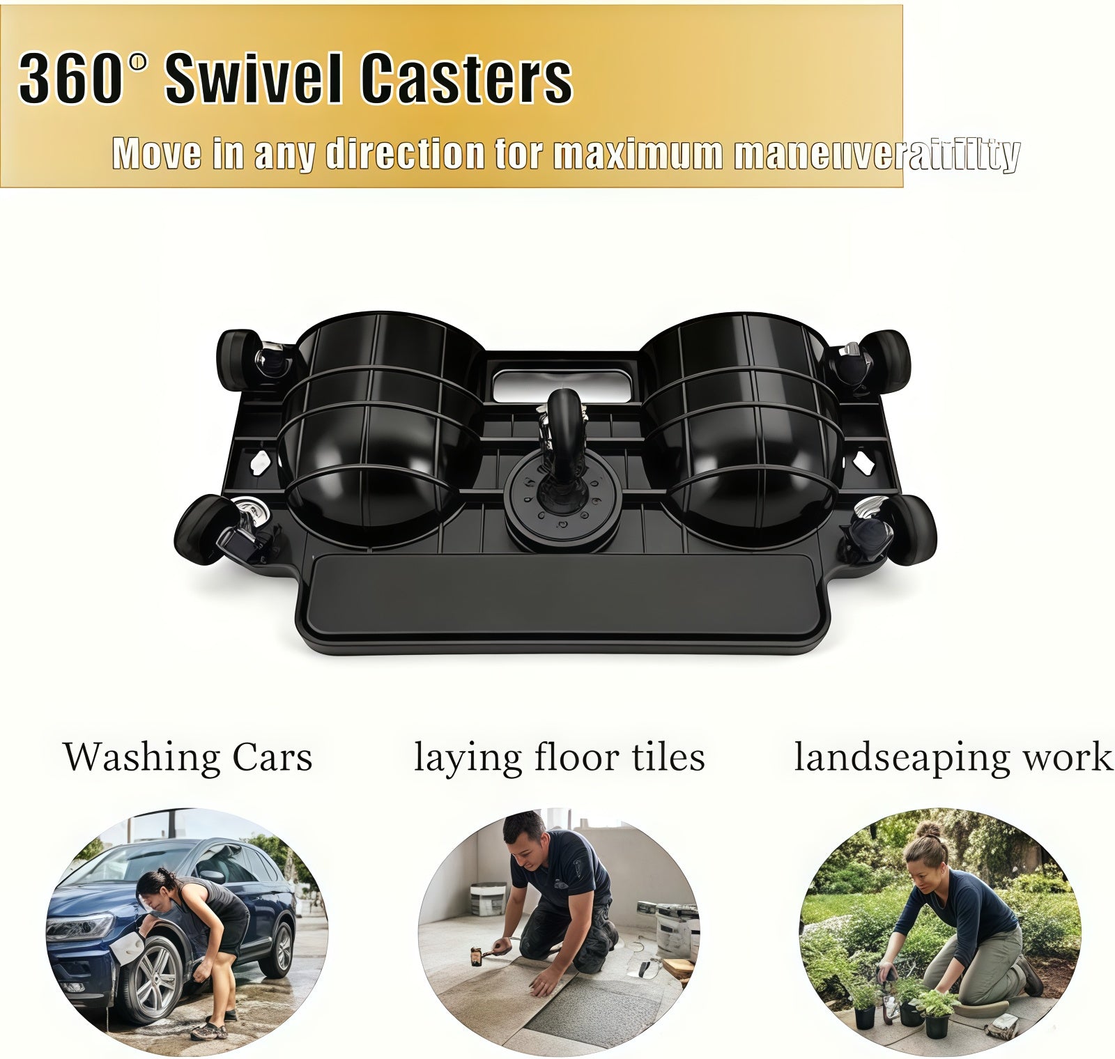 POWNYM GB01 Rolling knee pads with wheels for car repair  Multi functional with built-in tool tray